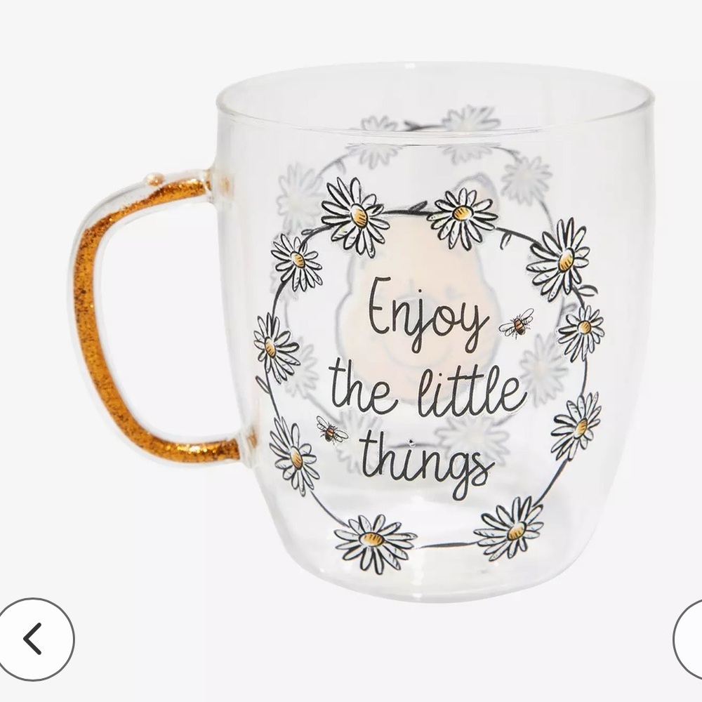 Disney Winnie the Pooh Glass Mug with Floral Design Glitter Handle - Picture 4 of 9